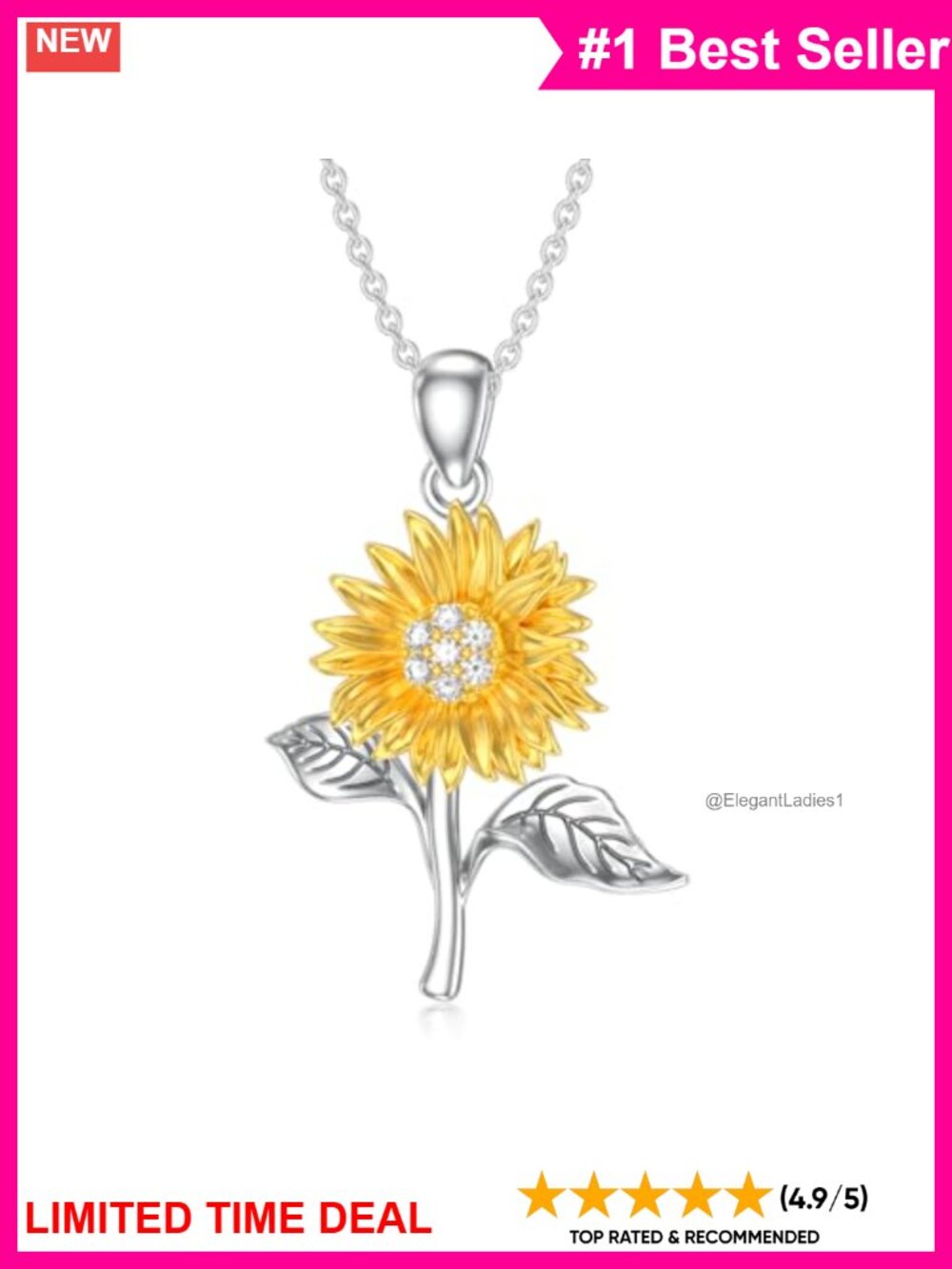 Sunflower Pendant Necklace 18K Gold Plated 925 Sterling Silver Diamond